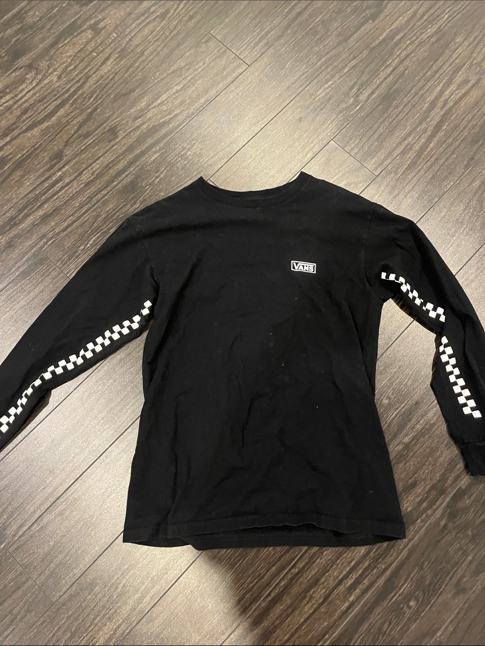 Vans Black Long-Sleeve Tee with Checkerboard Sleeve Stripe